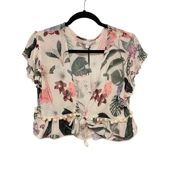 NWT Lovers + Friends Waves for Days Crop Top - Floral Crepe Wrap Tie Blouse - Picture 3 of 7